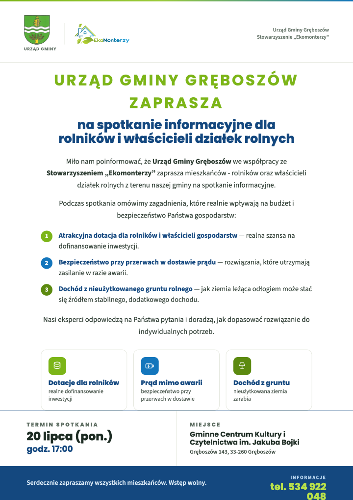 Ogloszenie spotkanie informacyjne dla Rolników